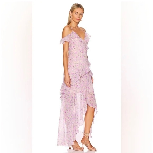 Astr Dresses & Skirts - 🆕ASTR Lilac Purple Multi Pemberley Floral Ruffle Cold Shoulder Hi-Lo Maxi Dress